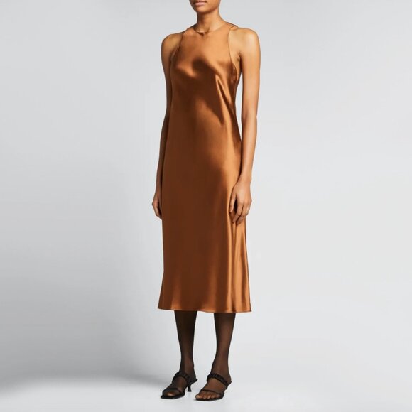 Tibi Heavy Satin Midi Bias Dress in Bronze, size 00 - Picture 4 of 14